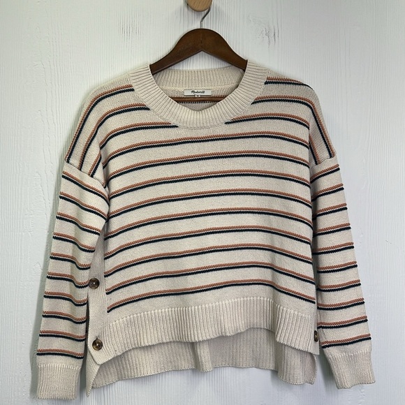 Madewell -Brownstone Colorful Stripe Side Button Long Sleeve Sweater Size XS - Picture 8 of 12